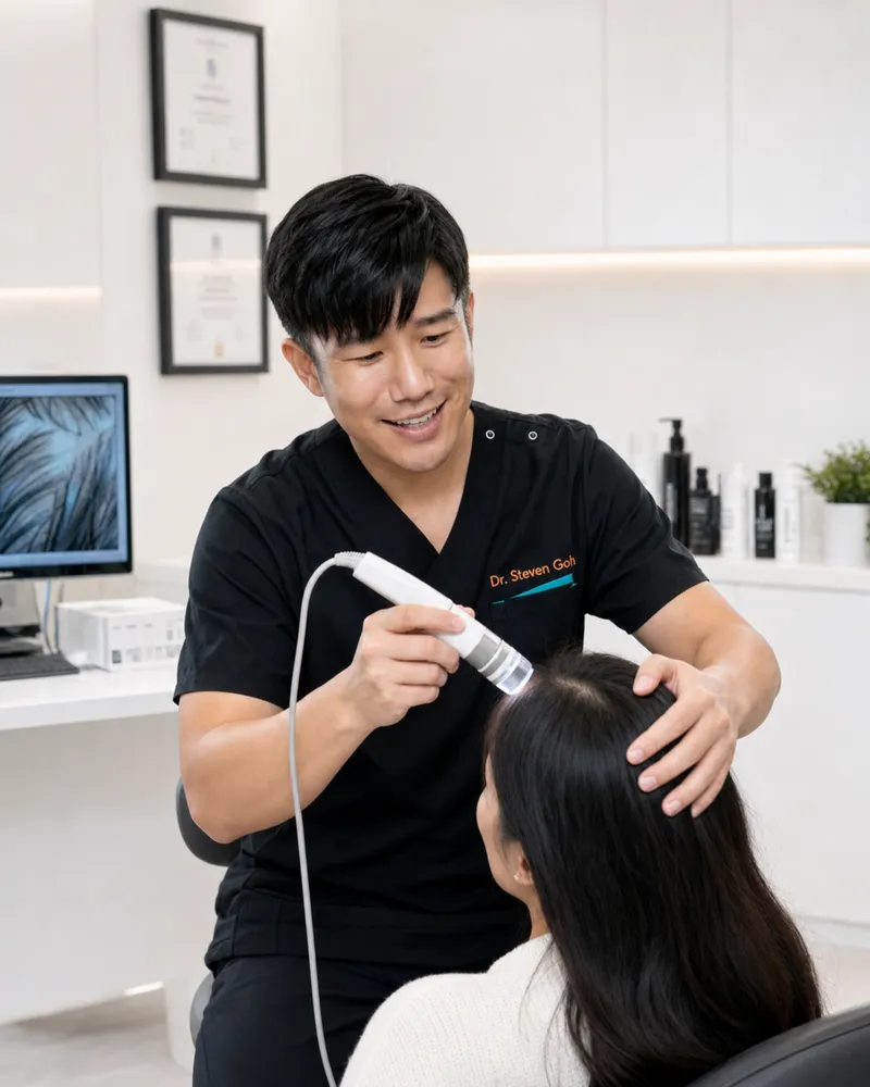 Dr. Steven Goh analysing a client scalp